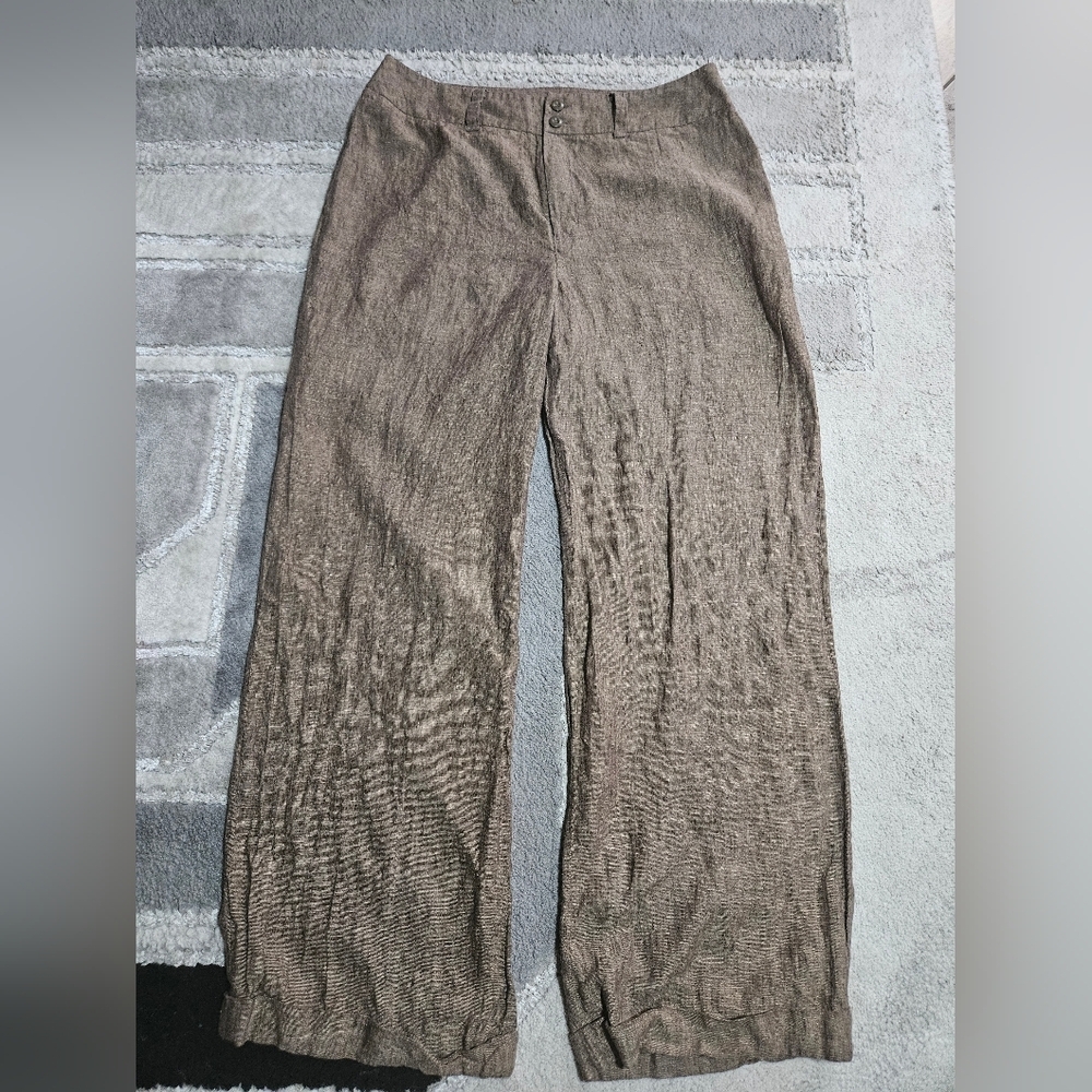 Hunt Club Relaxed Wide-Leg Linen-Blend Chinos in Taupe